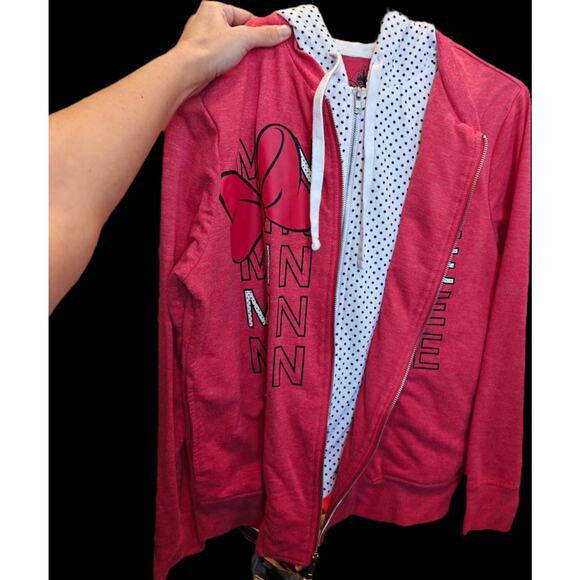 Disney Minnie Mouse Womens Large Double Layered Hoodie Sweatshirt Full Zip - Picture 2 of 7